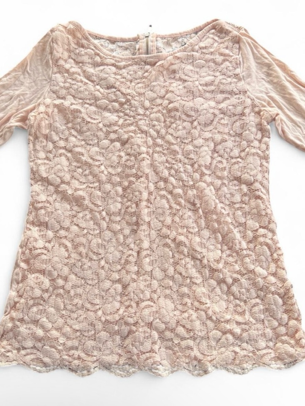 Lace Overlay Scoop Neck Blouse in Blush Pink